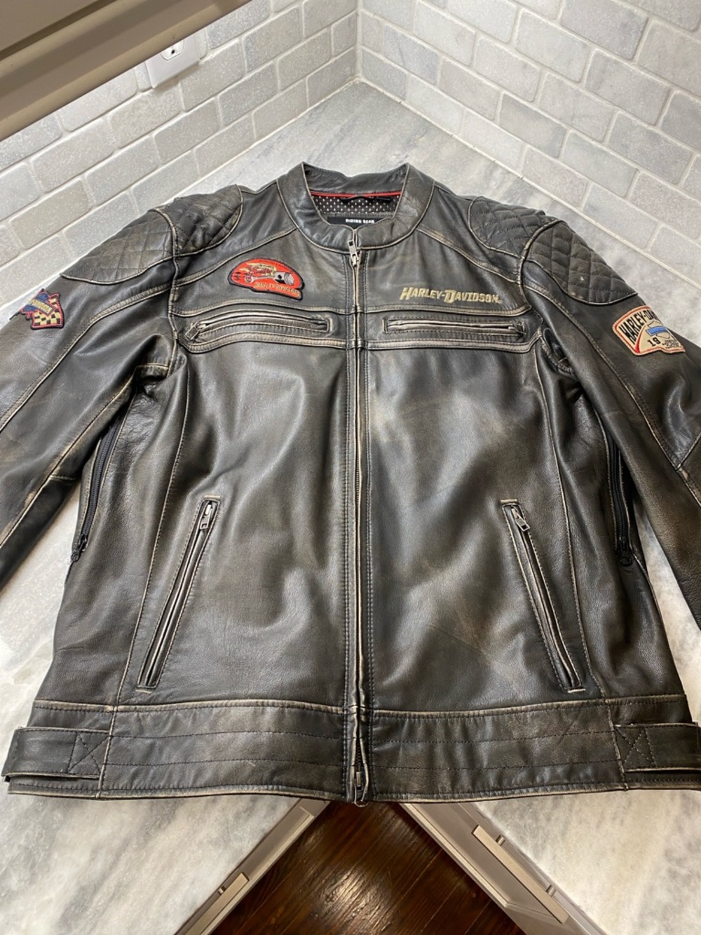 Harley-Davidson Black Leather Biker Jacket with Patches